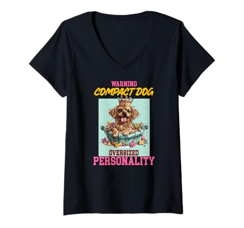 Damen WARNING COMPACT DOG OVERSIZED PERSONALITY T-Shirt mit V-Ausschnitt Damen WARNING COMPACT DOG OVERSIZED PERSONALITY T-Shirt mit V-Ausschnitt von Dog Warning Compact Oversized Personality Small