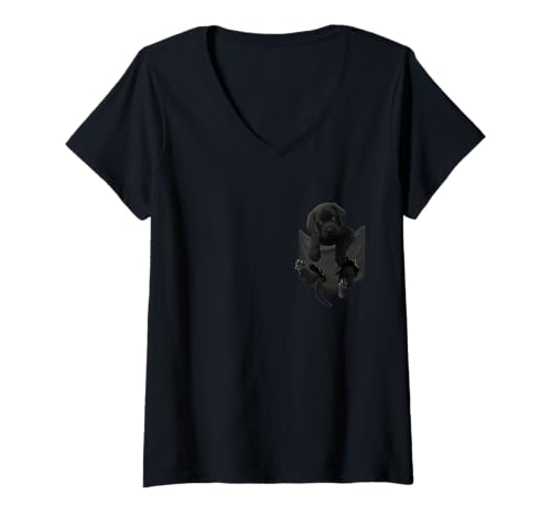 Damen Schwarzer Labrador in der Tasche T-Shirt mit V-Ausschnitt Damen Schwarzer Labrador in der Tasche T-Shirt mit V-Ausschnitt von Dog breeds in pocket