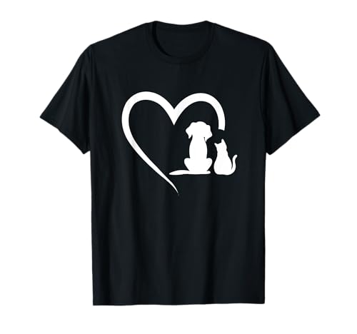 Dog owner and cat owner clothing Damen & Herren & Unisex Kinder T-Shirt Herz für Hunde und Katzen Tierdruck Schwarz S Tierherz-Motiv Kurzarm Klassische Passform U-Ausschnitt von Dog owner and cat owner clothing