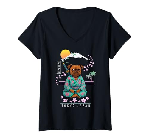 Damen Belgische Zwerggriffons T-Shirt mit V-Ausschnitt von Dog & Pet Owner Art