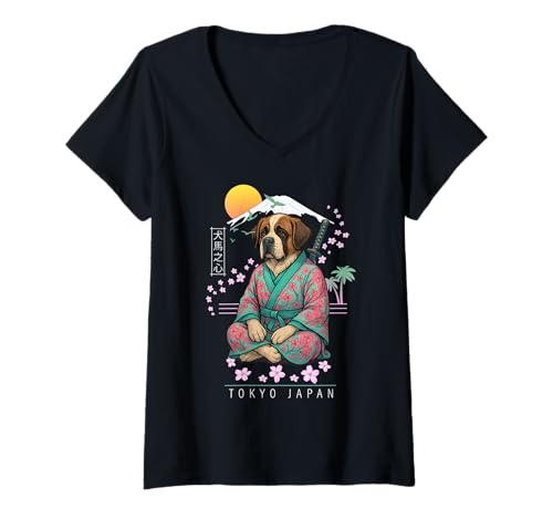 Damen Bernhardiner T-Shirt mit V-Ausschnitt von Dog & Pet Owner Art