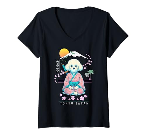 Damen Bichon Frisé T-Shirt mit V-Ausschnitt von Dog & Pet Owner Art