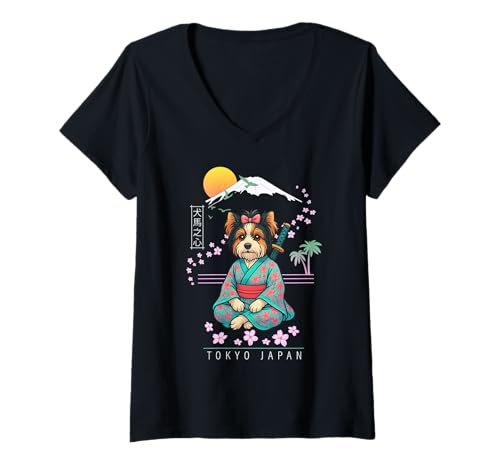 Damen Biewer Terrier T-Shirt mit V-Ausschnitt von Dog & Pet Owner Art