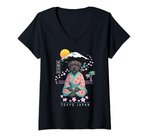 Damen Bouvier des Flandres Vlaamse Koehond T-Shirt mit V-Ausschnitt von Dog & Pet Owner Art