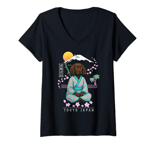 Damen Boykin Spaniel T-Shirt mit V-Ausschnitt von Dog & Pet Owner Art