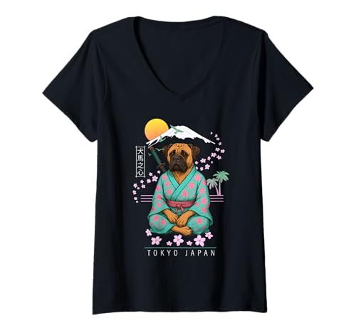 Damen Bullmastiff T-Shirt mit V-Ausschnitt von Dog & Pet Owner Art