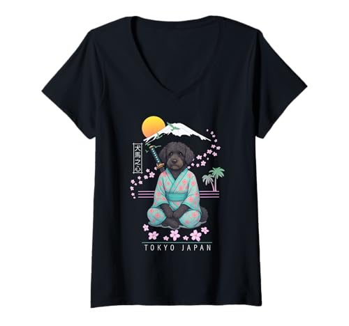 Damen Cão de Água Português Portugiesischer Wasserhund T-Shirt mit V-Ausschnitt von Dog & Pet Owner Art