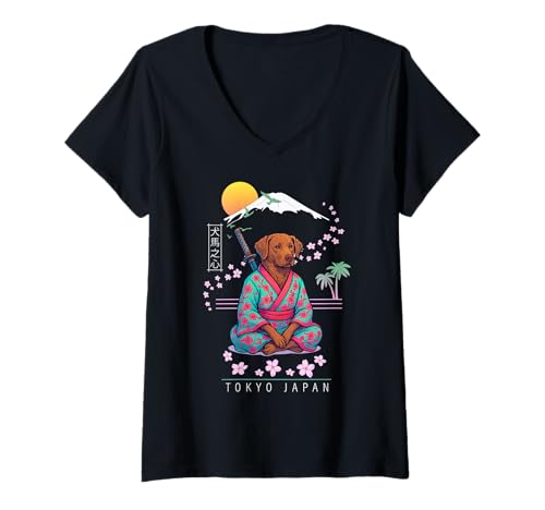 Damen Chesapeake Bay Retriever Chessie T-Shirt mit V-Ausschnitt von Dog & Pet Owner Art