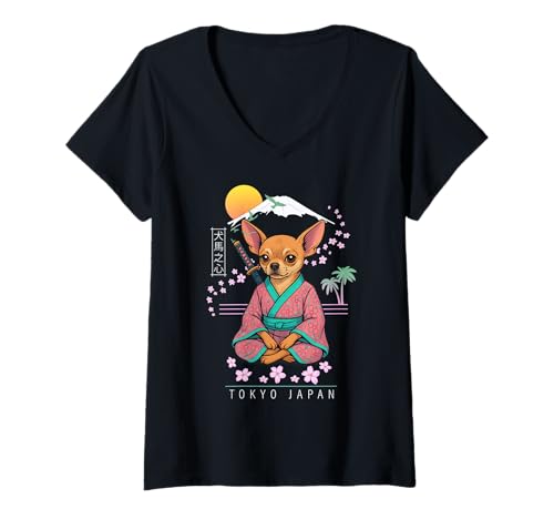 Damen Chihuahua T-Shirt mit V-Ausschnitt von Dog & Pet Owner Art
