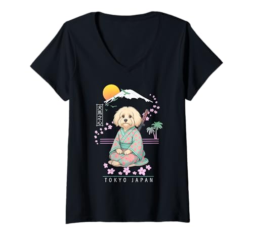 Damen Coton de Tuléar T-Shirt mit V-Ausschnitt von Dog & Pet Owner Art