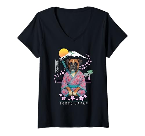 Damen Deutscher Boxer T-Shirt mit V-Ausschnitt von Dog & Pet Owner Art