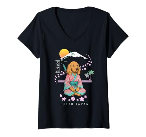 Damen English Cocker Spaniel T-Shirt mit V-Ausschnitt von Dog & Pet Owner Art