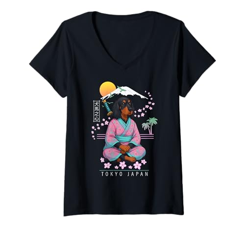 Damen Gordon Setter T-Shirt mit V-Ausschnitt von Dog & Pet Owner Art