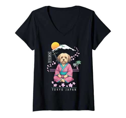 Damen Havaneser T-Shirt mit V-Ausschnitt von Dog & Pet Owner Art