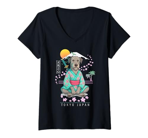 Damen Irischer Wolfshund T-Shirt mit V-Ausschnitt von Dog & Pet Owner Art