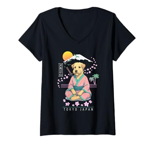 Damen Irish Soft Coated Wheaten Terrier T-Shirt mit V-Ausschnitt von Dog & Pet Owner Art
