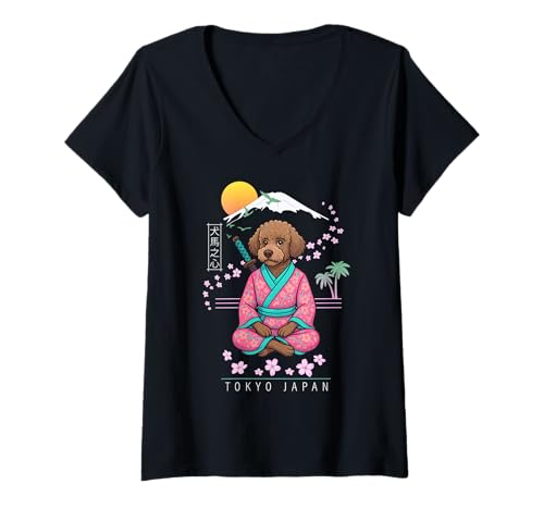 Damen Lagotto Romagnolo T-Shirt mit V-Ausschnitt von Dog & Pet Owner Art