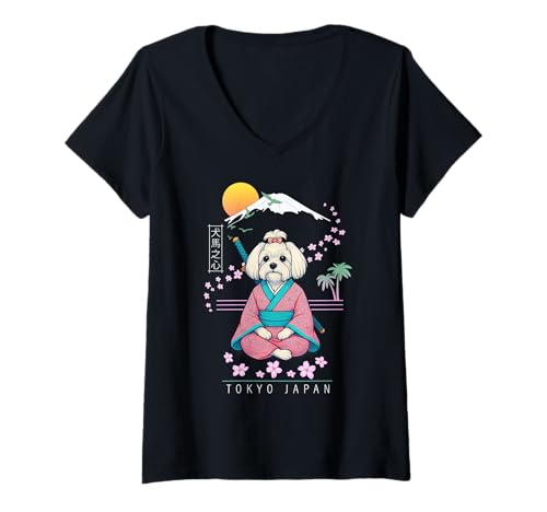 Damen Malteser T-Shirt mit V-Ausschnitt von Dog & Pet Owner Art