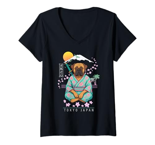 Damen Mastiff T-Shirt mit V-Ausschnitt von Dog & Pet Owner Art