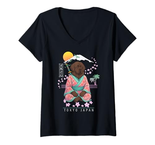 Damen Neufundländer T-Shirt mit V-Ausschnitt von Dog & Pet Owner Art
