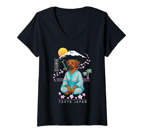 Damen Rhodesian Ridgeback T-Shirt mit V-Ausschnitt von Dog & Pet Owner Art