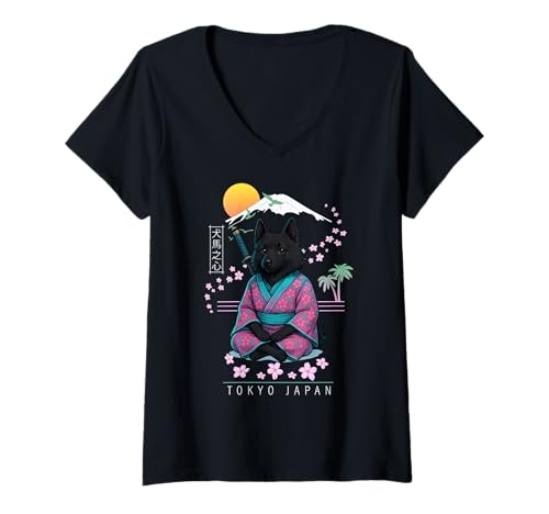 Damen Schipperke T-Shirt mit V-Ausschnitt von Dog & Pet Owner Art