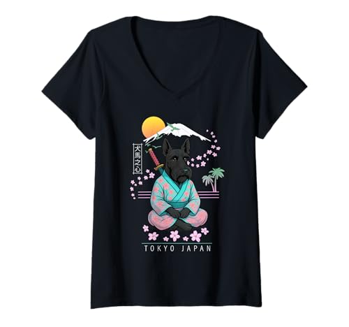 Damen Scottish Terrier T-Shirt mit V-Ausschnitt von Dog & Pet Owner Art