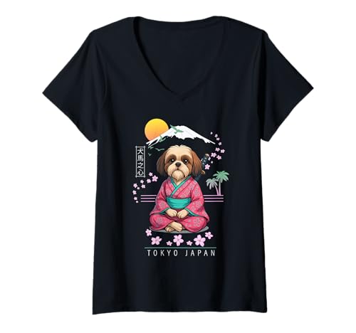 Damen Shih Tzu T-Shirt mit V-Ausschnitt von Dog & Pet Owner Art