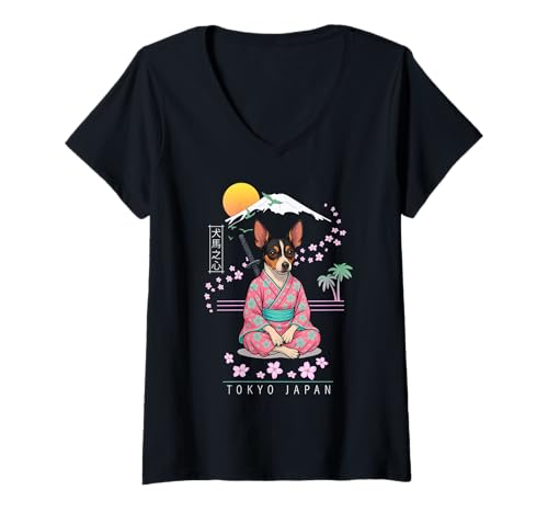 Damen Toy Fox Terrier American Toy Terrier T-Shirt mit V-Ausschnitt von Dog & Pet Owner Art