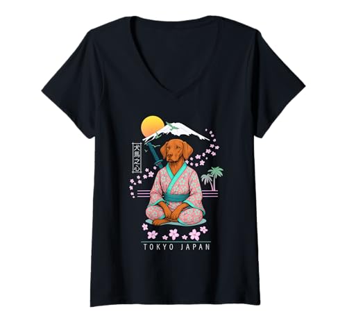 Damen Vizsla Kurzhaariger Ungarischer Vorstehhund T-Shirt mit V-Ausschnitt von Dog & Pet Owner Art