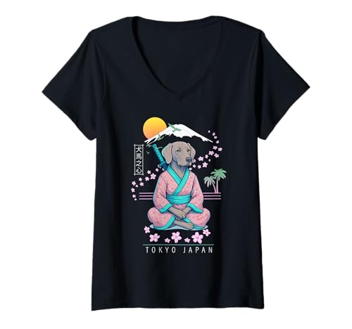 Damen Weimaraner T-Shirt mit V-Ausschnitt von Dog & Pet Owner Art
