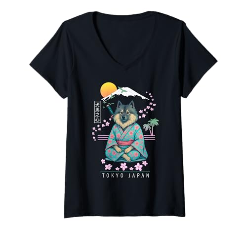 Damen Wolfsspitz T-Shirt mit V-Ausschnitt von Dog & Pet Owner Art