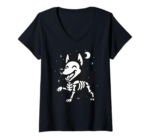 Damen Skelett für Hunde, Tierliebhaber, Halloween, Mutter, Vater, Kinder T-Shirt mit V-Ausschnitt von DogAxis1