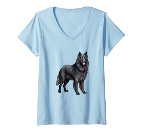 Damen Belgischer Schäferhund detaillierte Zeichnung, Hundekunst T-Shirt mit V-Ausschnitt Damen Belgischer Schäferhund detaillierte Zeichnung, Hundekunst T-Shirt mit V-Ausschnitt von DogBreedArt