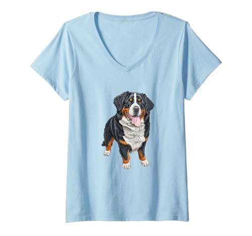 Damen Berner Sennenhund Portrait künstlerisches Bild T-Shirt mit V-Ausschnitt von DogLoverDesigns