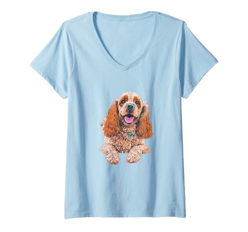 Damen Cocker Spaniel Hundeliebhaber Design Cool Pet Owner T-Shirt mit V-Ausschnitt von DogLoverz