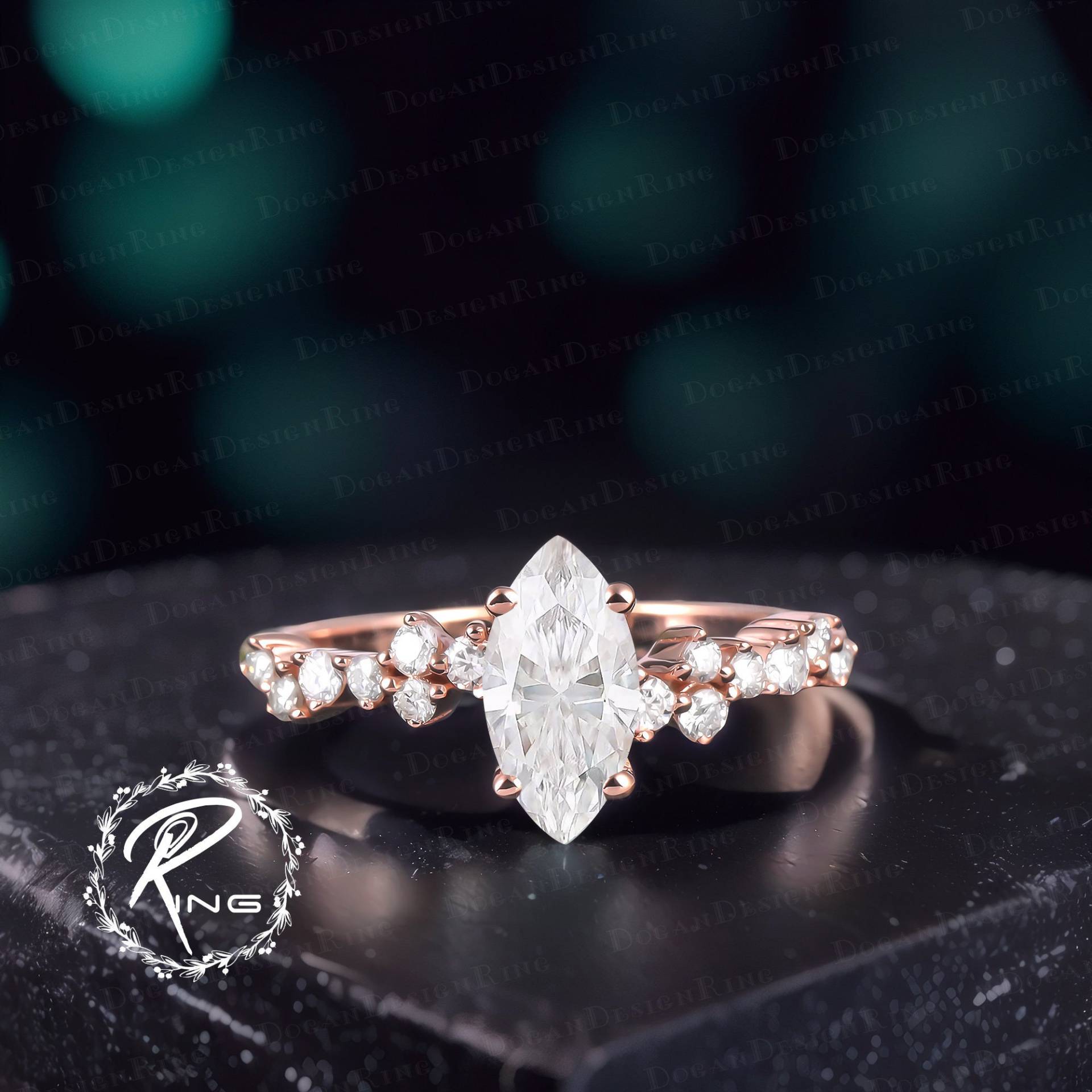 Marquise Cut Moissanite Engagement Ring Unique Rose Gold Cluster Vintage Diamond Bridal Promise Anniversary Gift Women Marquise Cut Moissanite Engagement Ring Unique Rose Gold Cluster Vintage Diamond Bridal Promise Anniversary Gift Women von DoganCustomizedGifts
