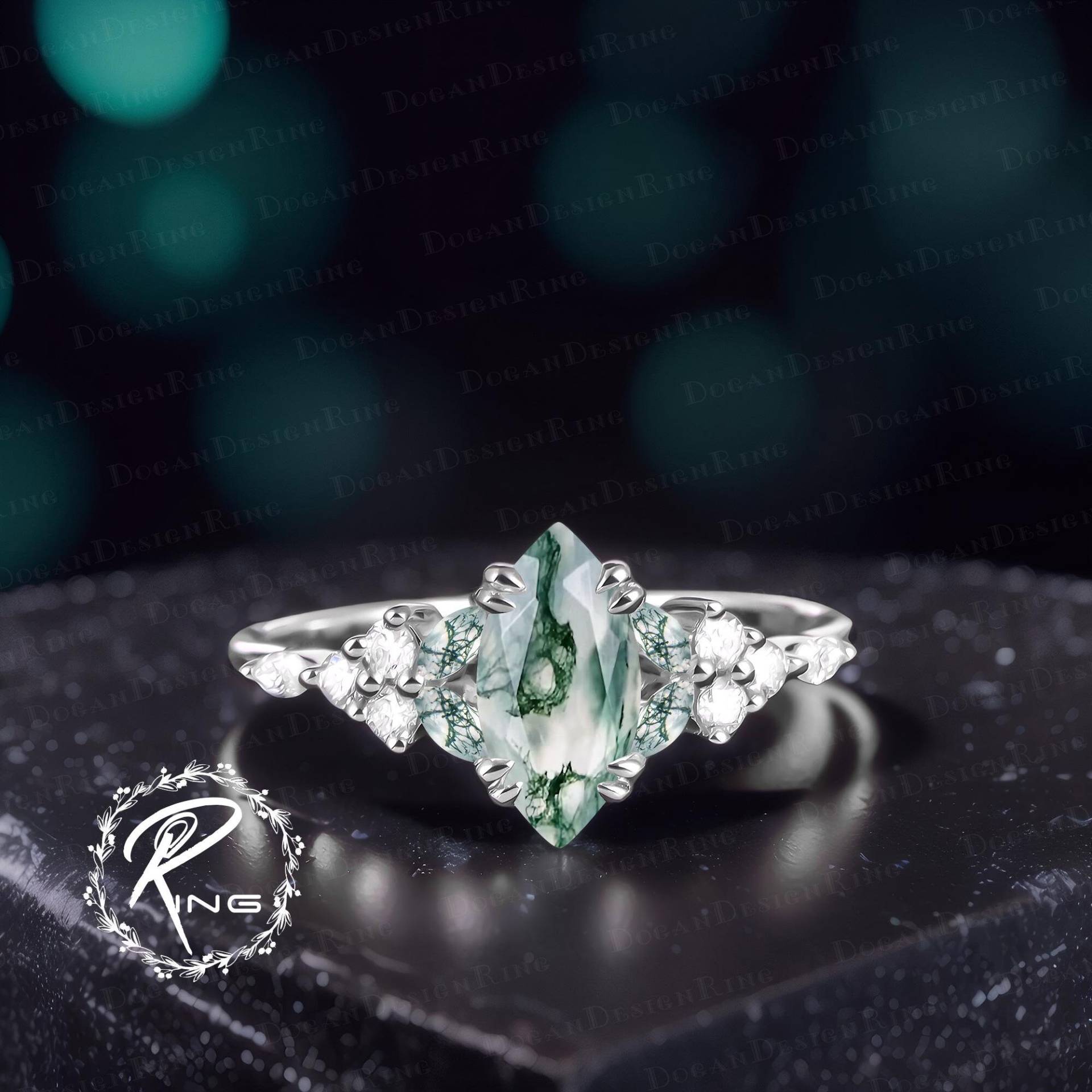 Marquise Cut Moss Agate Engagement Ring Unique Solid 14K White Gold Promise Art Deco Green Gemstone Vintage Handmade Jewelry Gift Marquise Cut Moss Agate Engagement Ring Unique Solid 14K White Gold Promise Art Deco Green Gemstone Vintage Handmade Jewelry Gift von DoganCustomizedGifts