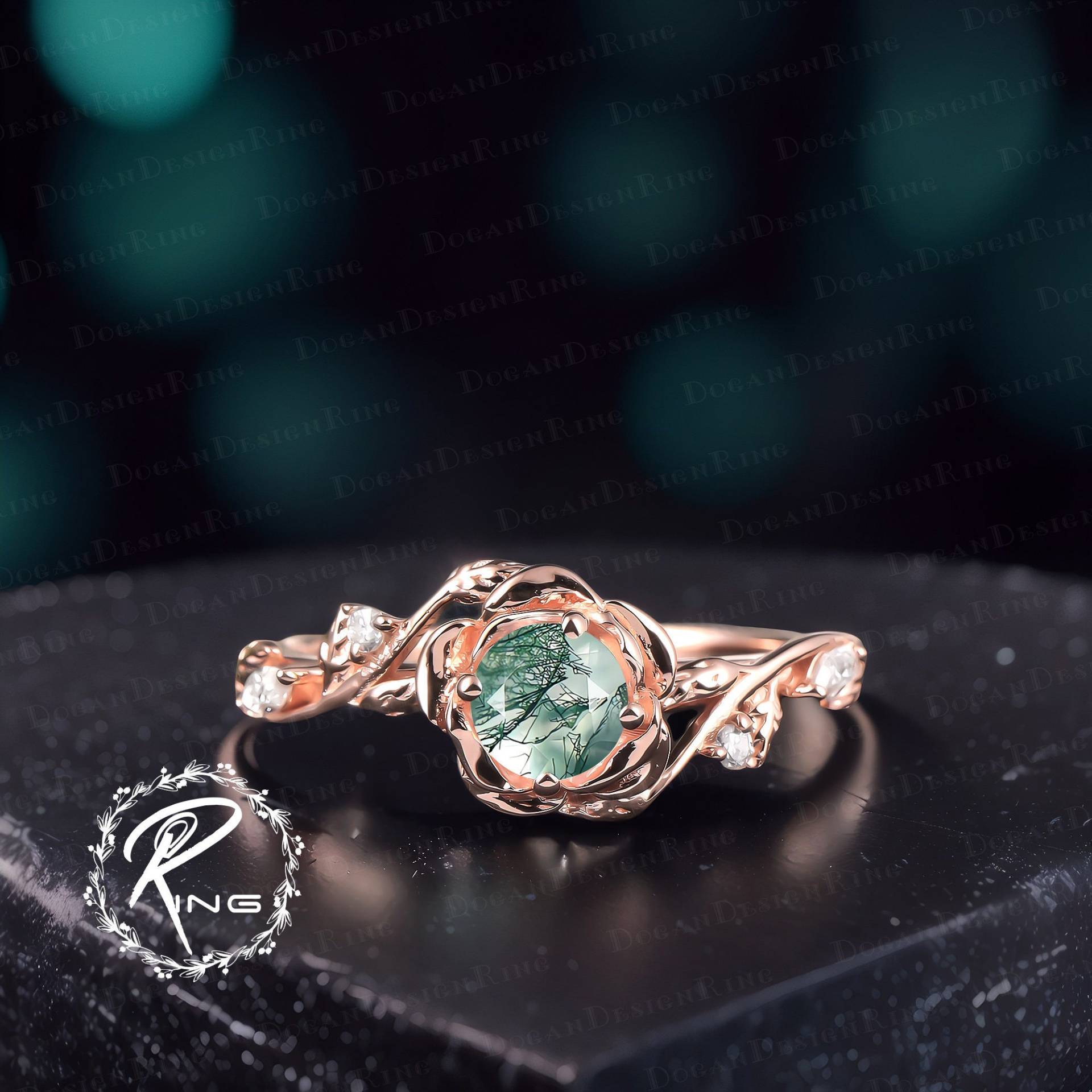 Rose Flower Engagement Ring Moss Agate Promise 14K Solid Gold Unique Nature Inspired Leaf Anniversary Gifts For Her Rose Flower Engagement Ring Moss Agate Promise 14K Solid Gold Unique Nature Inspired Leaf Anniversary Gifts For Her von DoganCustomizedGifts