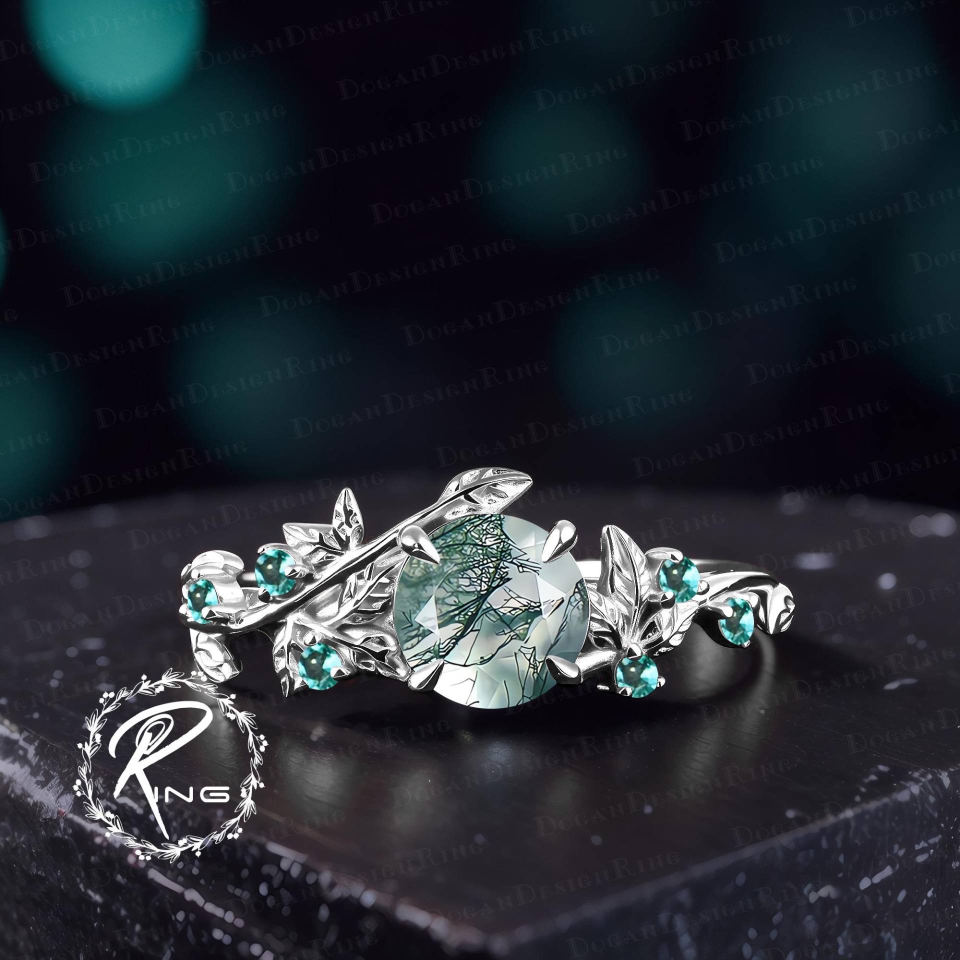 Unique Moss Agate Engagement Ring Art Deco Solid 14K White Gold Promise Nature Inspired Green Gemstone Leaf Jewelry Gift For Her Unique Moss Agate Engagement Ring Art Deco Solid 14K White Gold Promise Nature Inspired Green Gemstone Leaf Jewelry Gift For Her von DoganCustomizedGifts