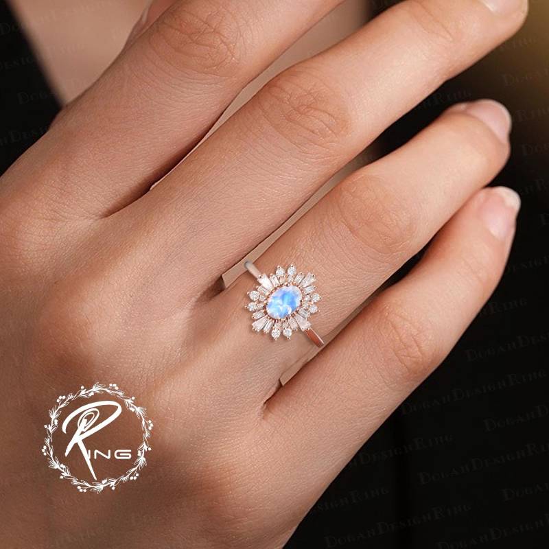 Unique Oval Blue Moonstone Engagement Ring Art Deco Rose Gold June Birthstone Promise Cluster Halo Diamond Handmade Jewelry Gift Unique Oval Blue Moonstone Engagement Ring Art Deco Rose Gold June Birthstone Promise Cluster Halo Diamond Handmade Jewelry Gift von DoganCustomizedGifts
