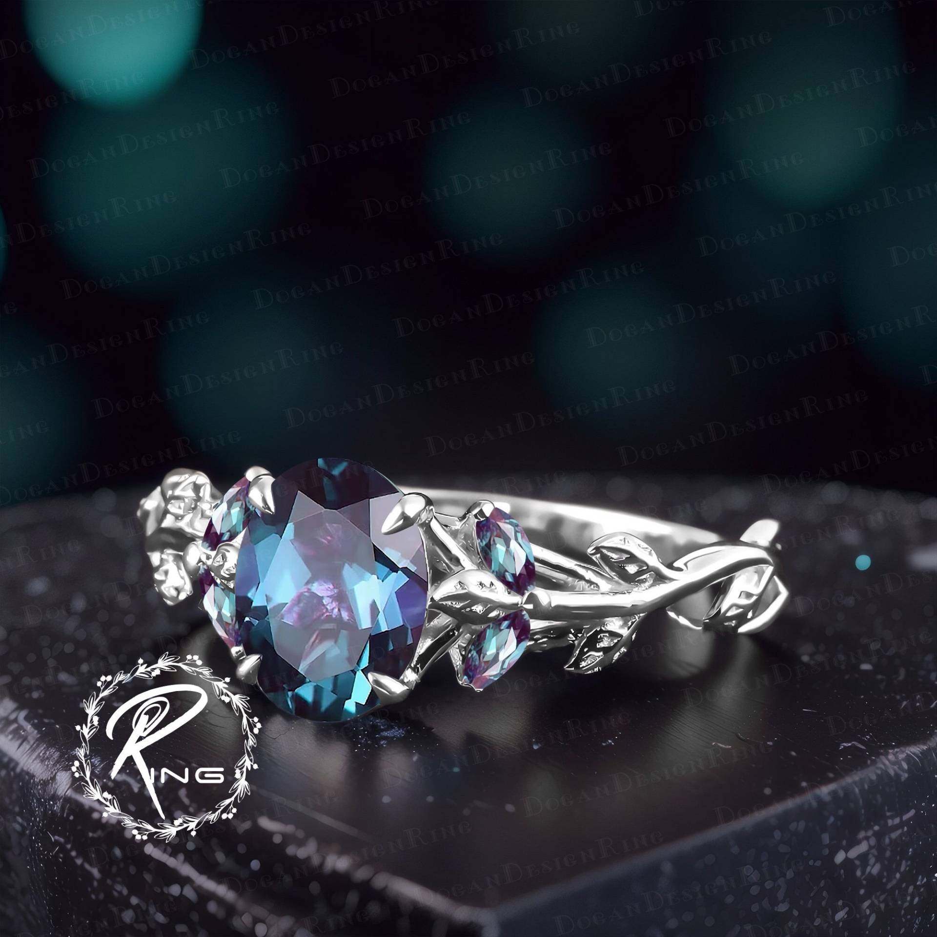 Unique Oval Cut Alexandrite Engagement Ring Art Deco 14K White Gold Promise Nature Inspired Leaf Handmade Jewelry Gifts For Women Unique Oval Cut Alexandrite Engagement Ring Art Deco 14K White Gold Promise Nature Inspired Leaf Handmade Jewelry Gifts For Women von DoganCustomizedGifts