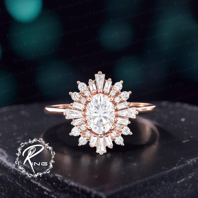 Unique Oval Cut Moissanite Engagement Ring Art Deco Solid 14K Rose Gold Promise Cluster Halo Diamond Handmade Jewelry Gift For Her Unique Oval Cut Moissanite Engagement Ring Art Deco Solid 14K Rose Gold Promise Cluster Halo Diamond Handmade Jewelry Gift For Her von DoganCustomizedGifts