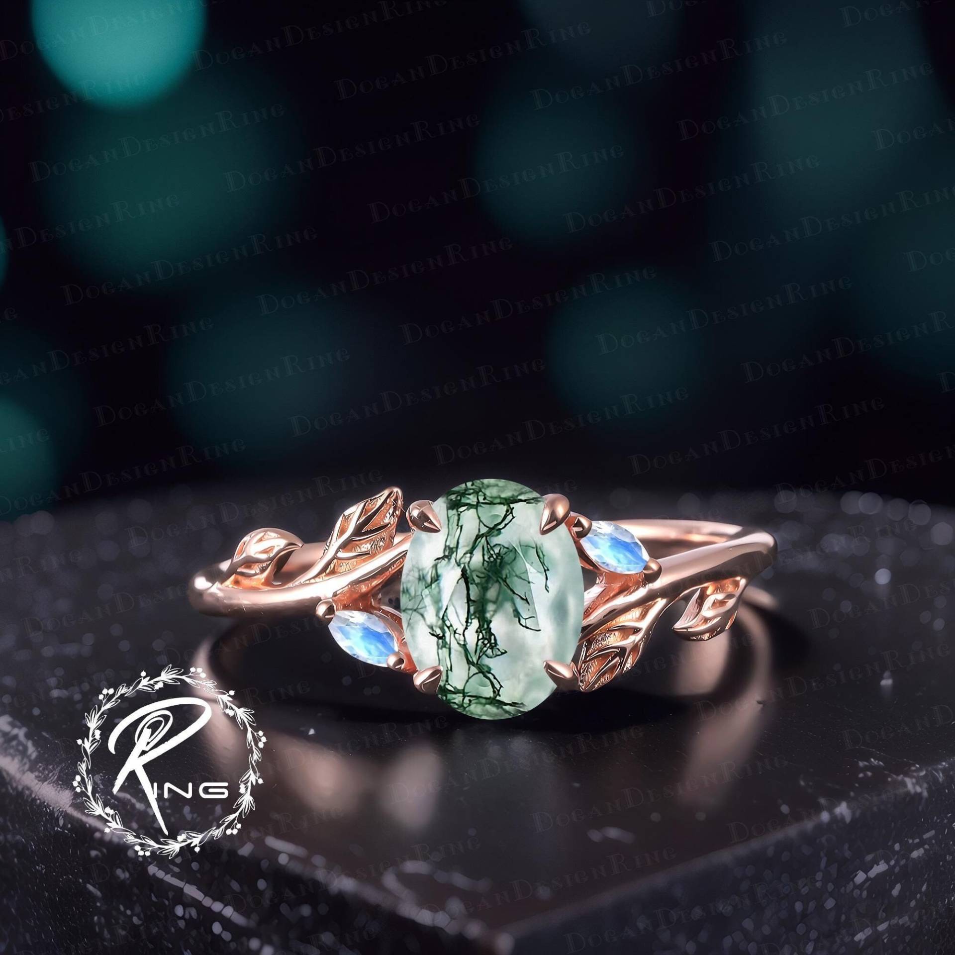 Unique Oval Cut Moss Agate Engagement Ring Art Deco Solid Rose Gold Leaf Promise Nature Inspired Green Gemstone Jewelry Gift Unique Oval Cut Moss Agate Engagement Ring Art Deco Solid Rose Gold Leaf Promise Nature Inspired Green Gemstone Jewelry Gift von DoganCustomizedGifts