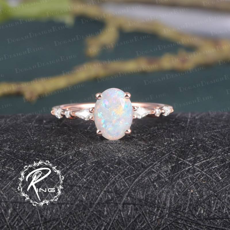 Uniuqe Oval Cut Opal Engagement Ring Unique 14K Solid Rose Gold Promise Ring Vintage Cluster Anniversary Gift Personalized Jewelry von DoganCustomizedGifts
