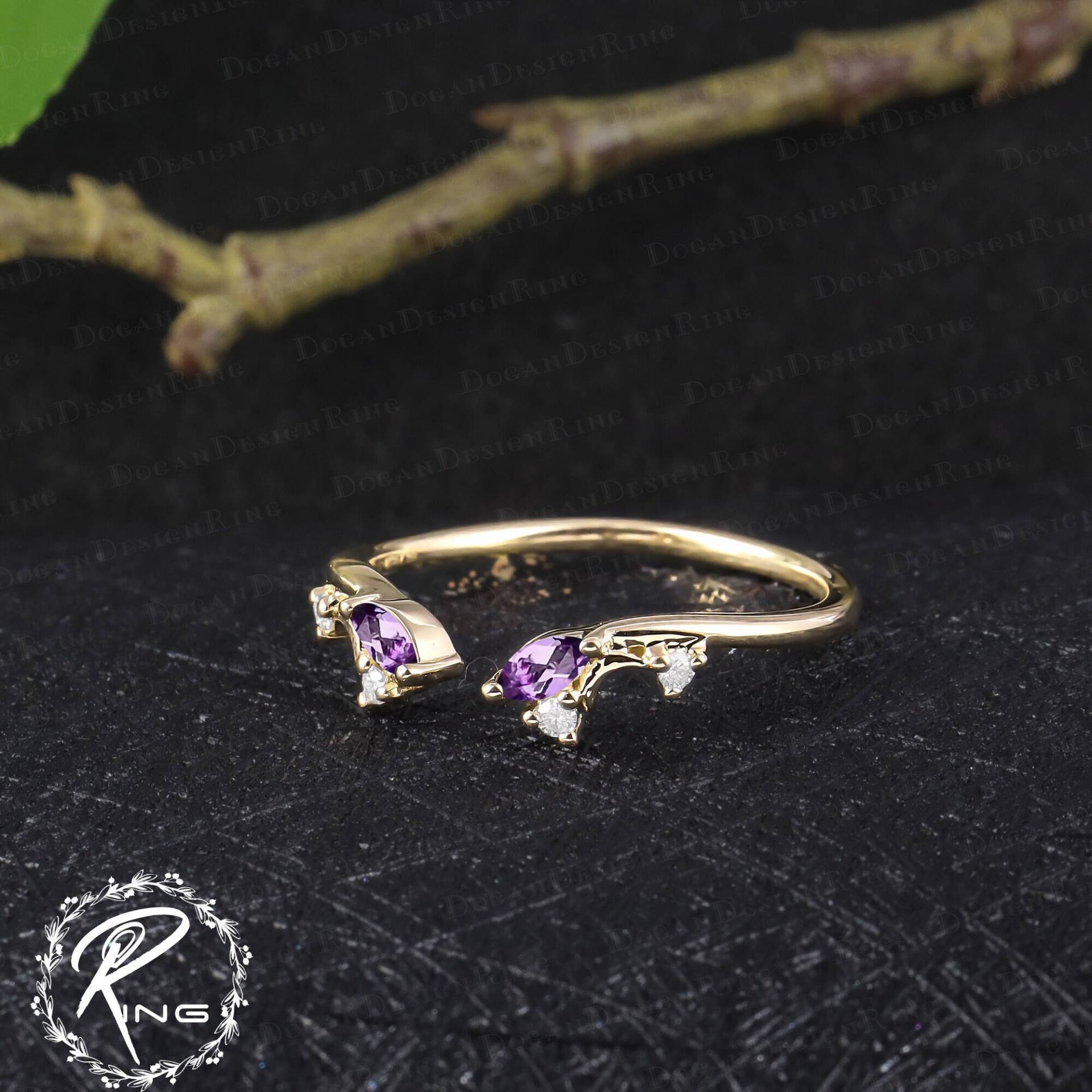 Vintage Marquise Amethyst Wedding Ring Solid Gold Purple Gemstone Band Unique Art Deco Curved Handmade Jewelry Gifts For Women Vintage Marquise Amethyst Wedding Ring Solid Gold Purple Gemstone Band Unique Art Deco Curved Handmade Jewelry Gifts For Women von DoganCustomizedGifts