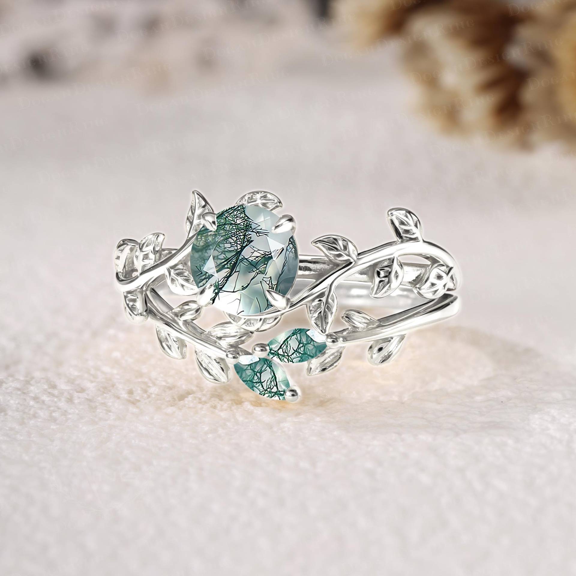 Vintage Moss Agate Engagement Ring Set Leaf & Vine Promise Art Deco White Gold Nature Inspired Bridal Handmade Jewelry Gift Vintage Moss Agate Engagement Ring Set Leaf & Vine Promise Art Deco White Gold Nature Inspired Bridal Handmade Jewelry Gift von DoganCustomizedGifts