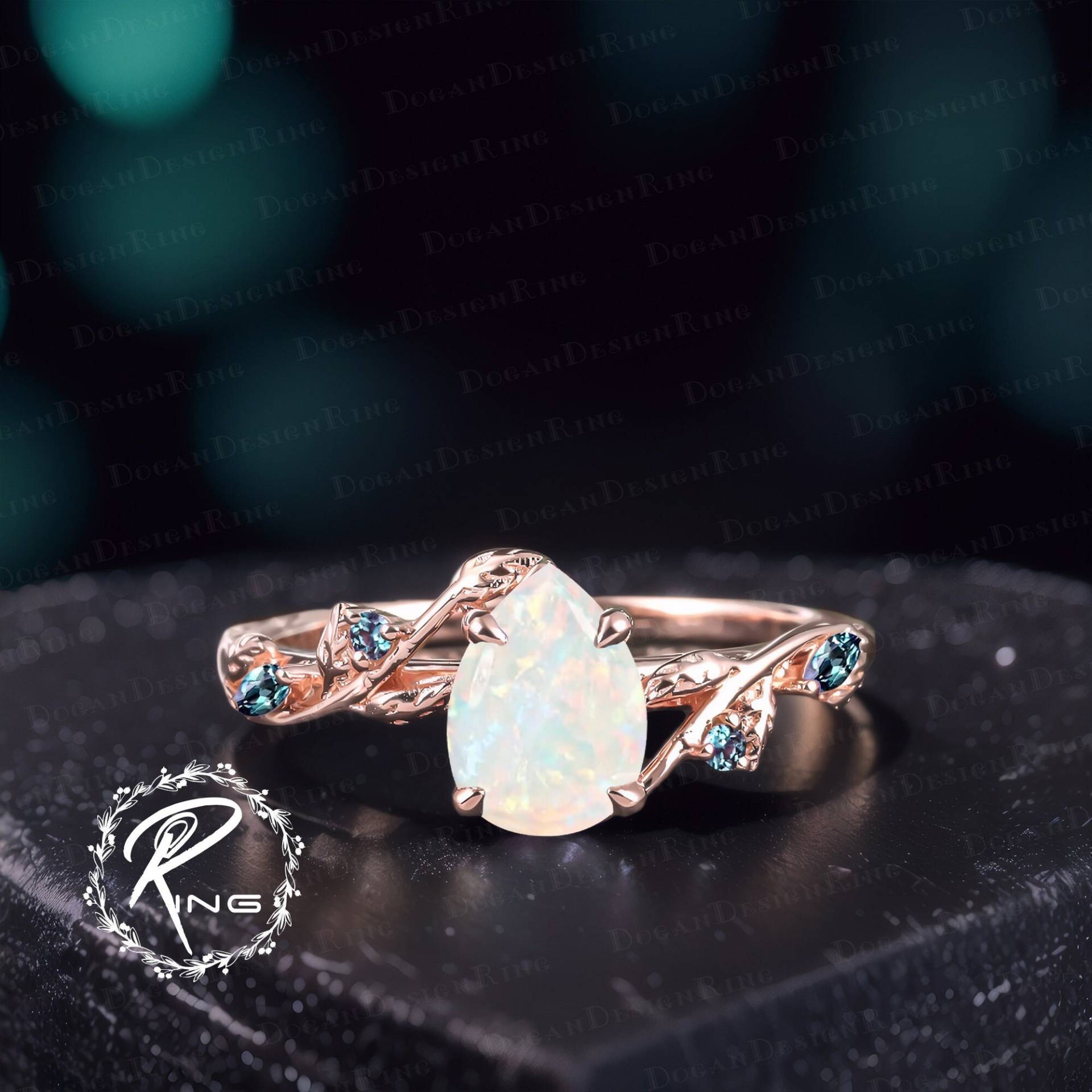 Vintage Pear Shaped White Opal Engagement Ring Unique 14K Rose Gold Nature Inspried Promise Art Deco Leaf Design Anniversary Gifts Vintage Pear Shaped White Opal Engagement Ring Unique 14K Rose Gold Nature Inspried Promise Art Deco Leaf Design Anniversary Gifts von DoganCustomizedGifts