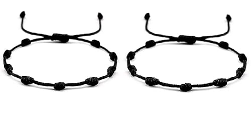 Doge Buri Nazar Dhaga mit geknoteten Perlen Rosenkranz Design Armband Vermeidung Negetive Enegy Verstellbare Größe Hautfreundlich Schwarz Faden Fußkettchen für Männer Frauen Mädchen Jungen 2 Stück von Doge