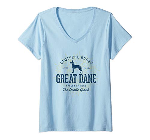 Damen Great Dane Retro Vintage Dogge T-Shirt mit V-Ausschnitt von Dogge Geschenke von Treaja